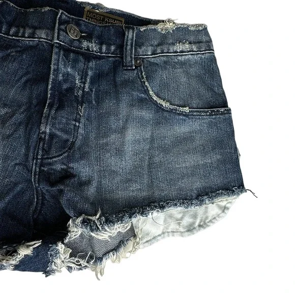 Ksubi Alberceque The Roadie Cut Off Low Rise Shorts Blue Raw Hem Women's 28 NWT